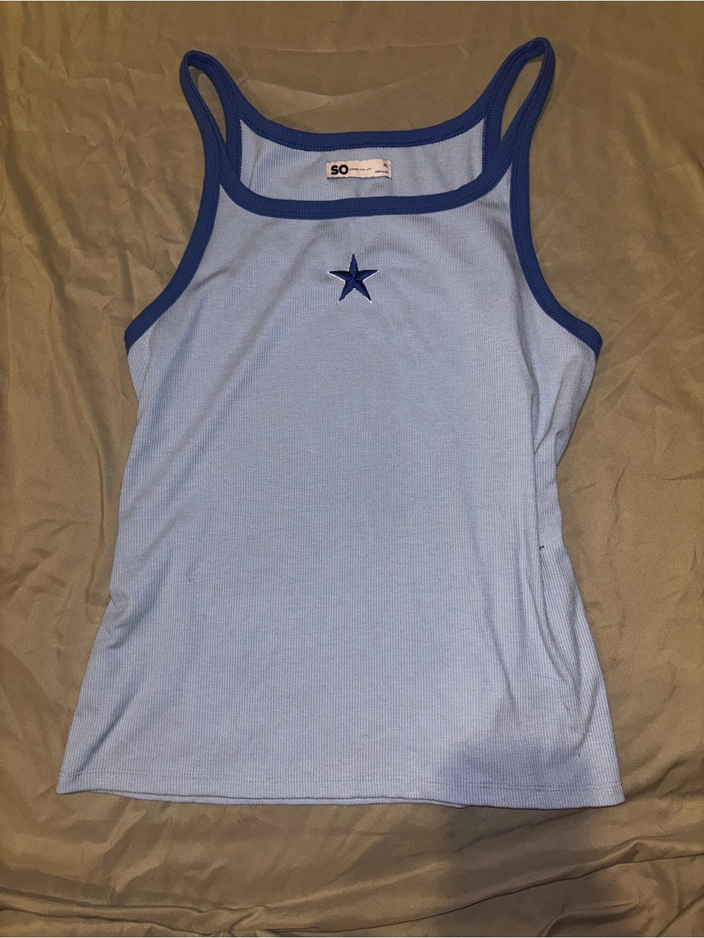 SO Light Blue Ribbed Tank with Royal Blue Trim and Star